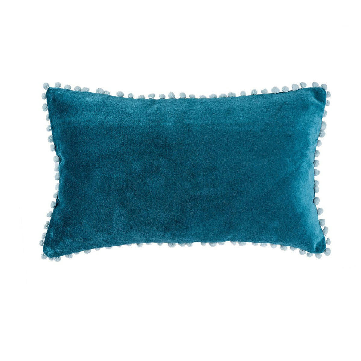 CLEO - Coussin velours de coton  50x30 bleu peacock