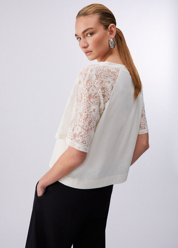 T-shirt con dettagli in pizzo