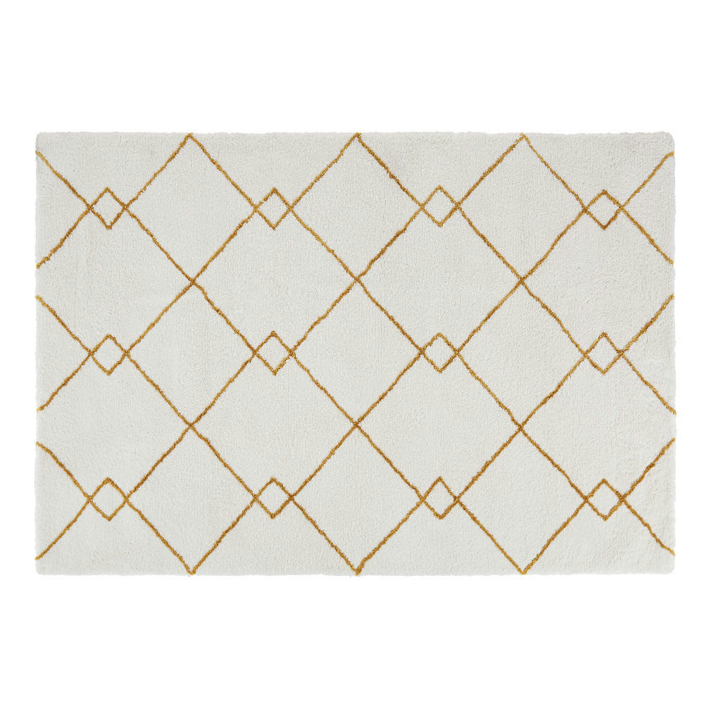 ELSULA - Tapis style berbère tufté jaune moutarde et blanc 160x230