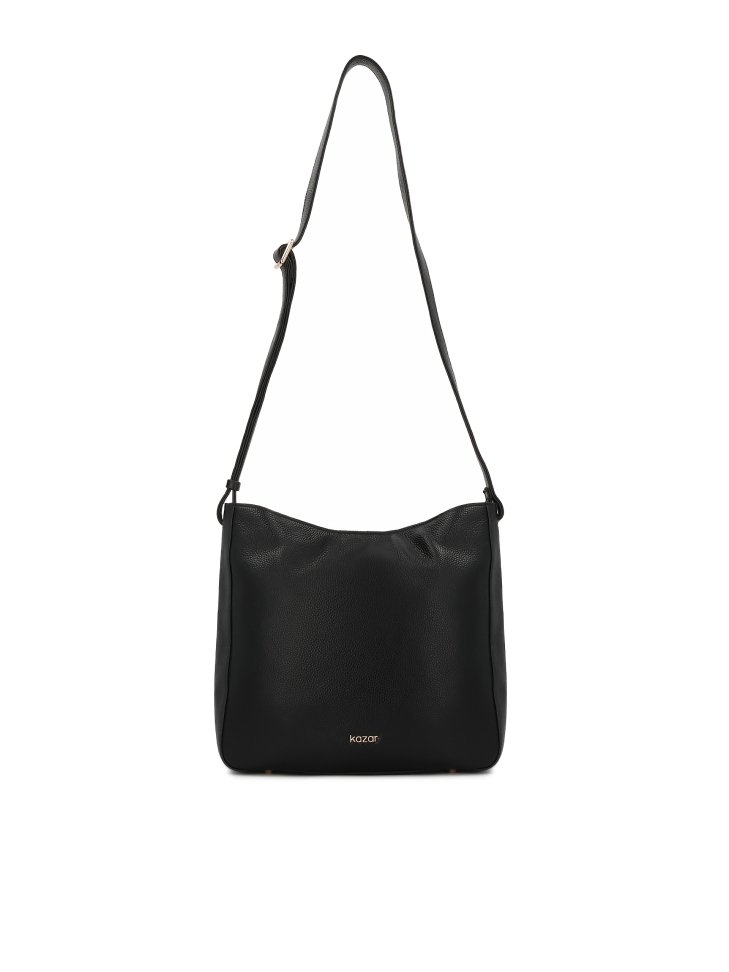 Black leather handbag with adjustable strap