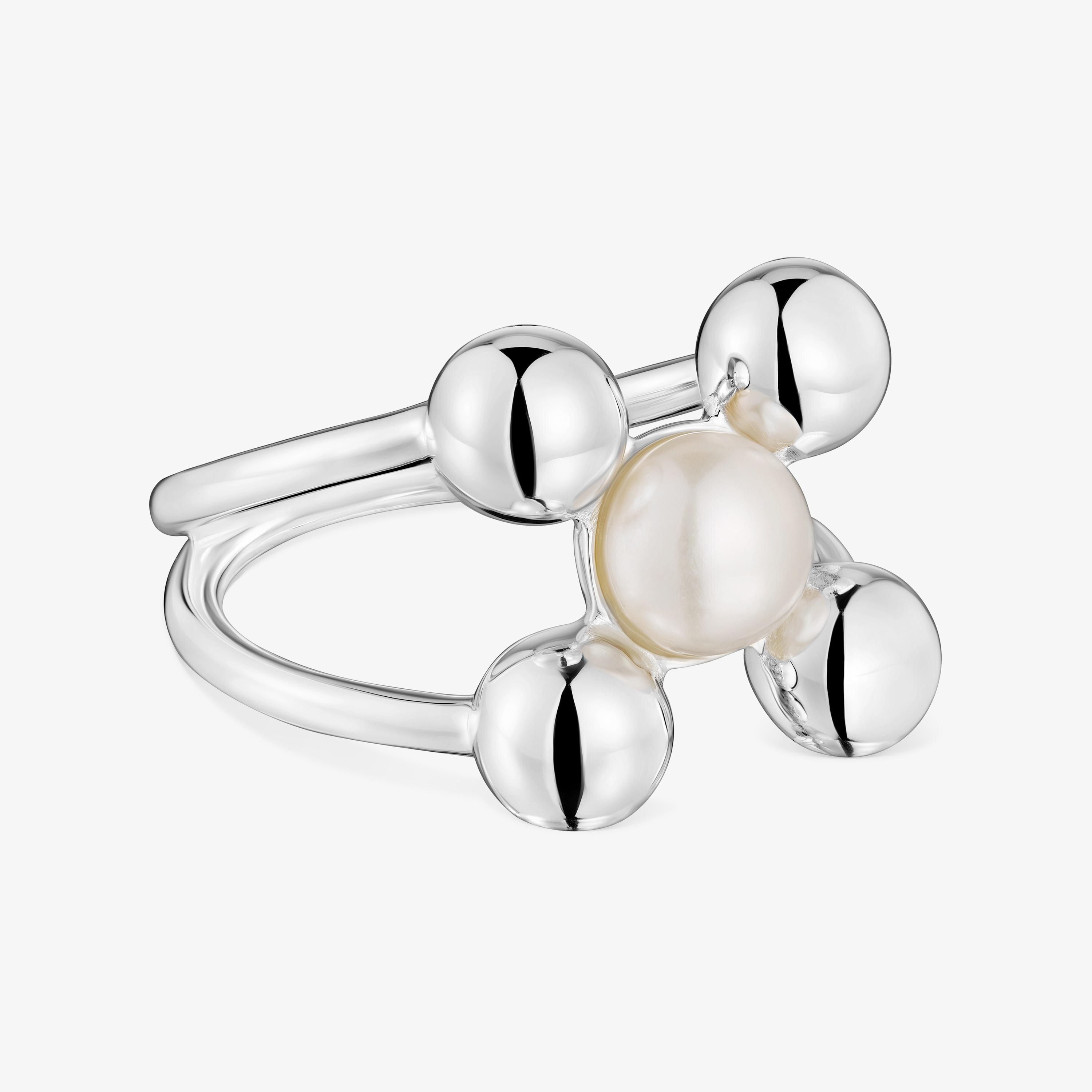 Anillo grande motivos de plata y perla cultivada Sugar Party