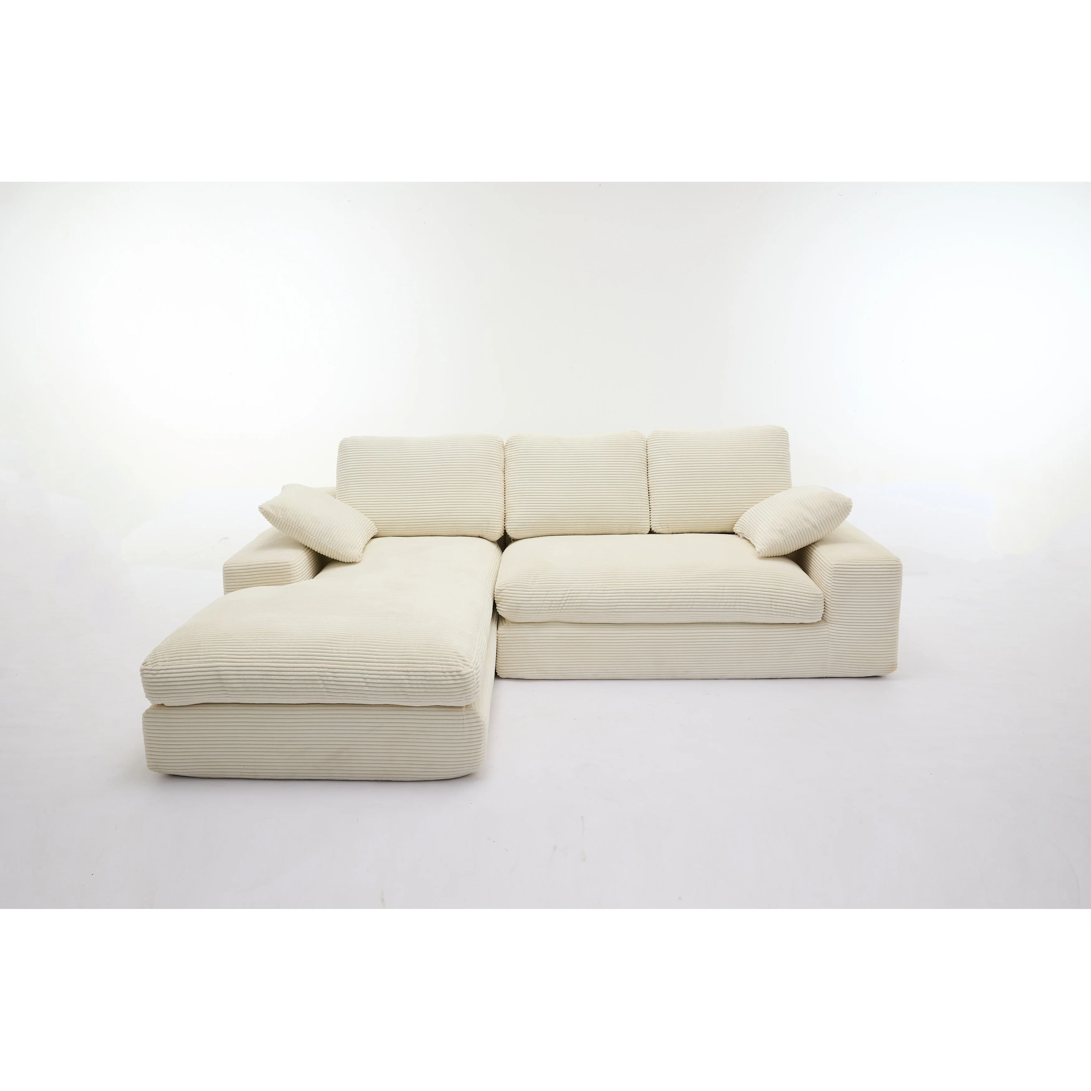 Modern L Shaped Sectional Sofa with Reversible Chaise and Corduroy Cushions for Small Living Spaces, No Assembly