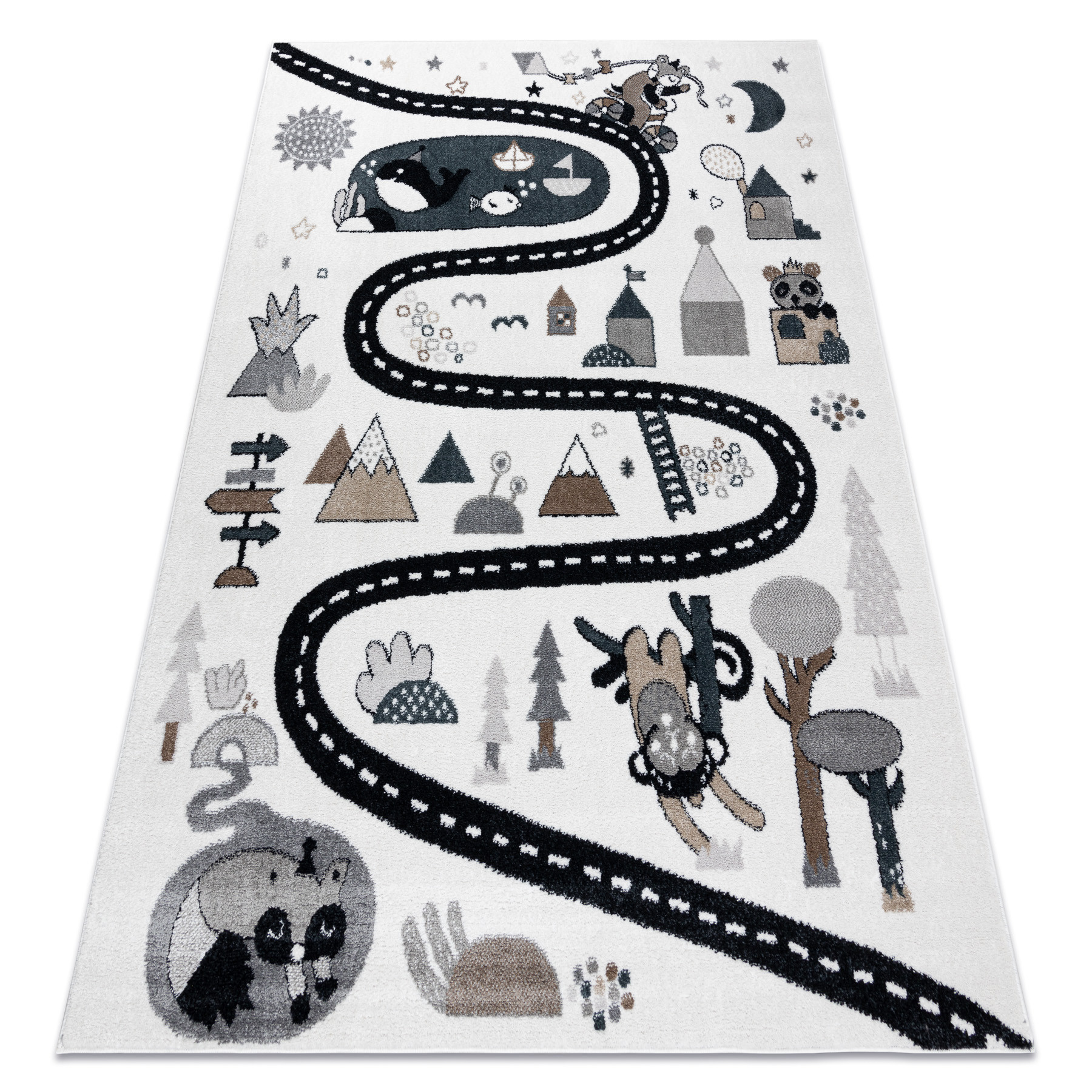 Dywan FUN Route dla dzieci, ulica, zwierzęta krem 80x150 cm