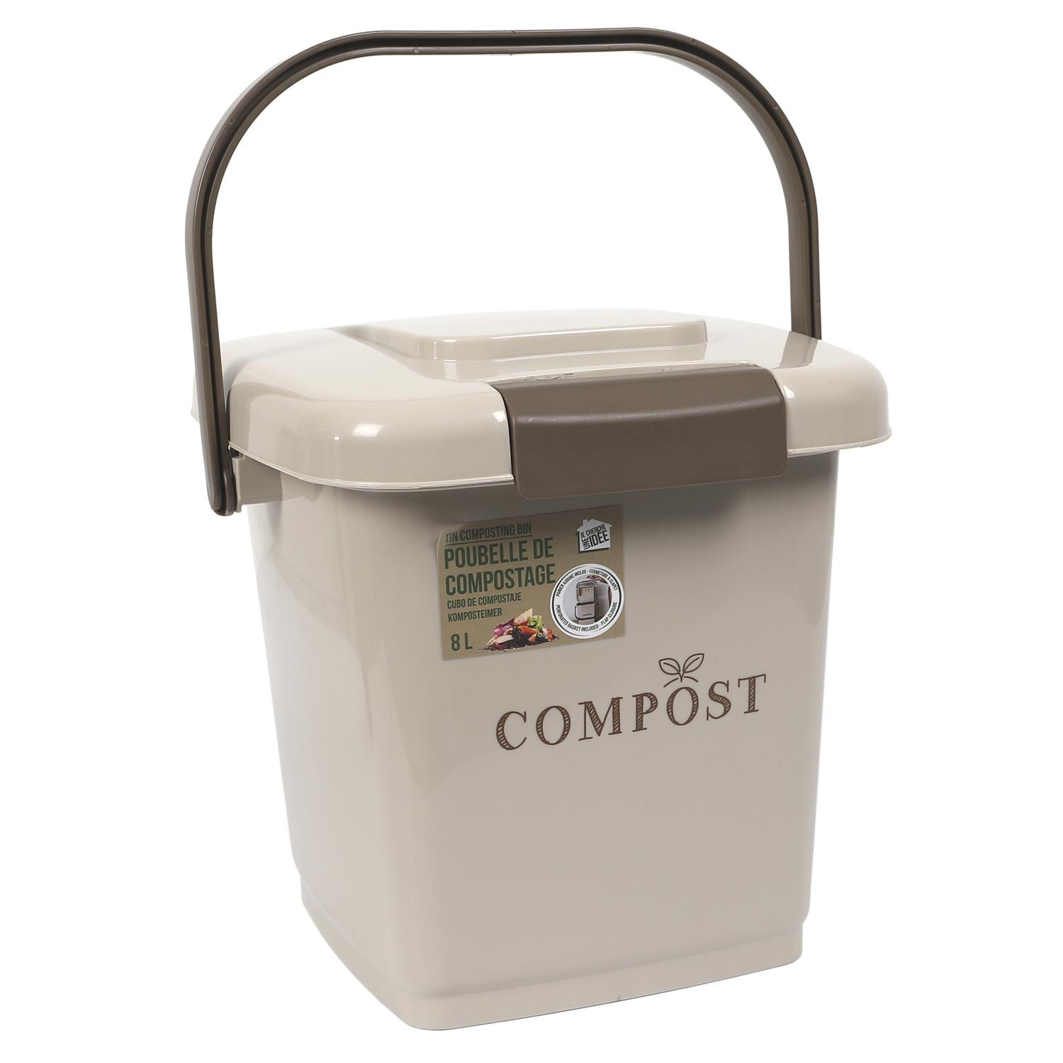 Kosz na bioodpady 8L Compost z wkładem brązowy
