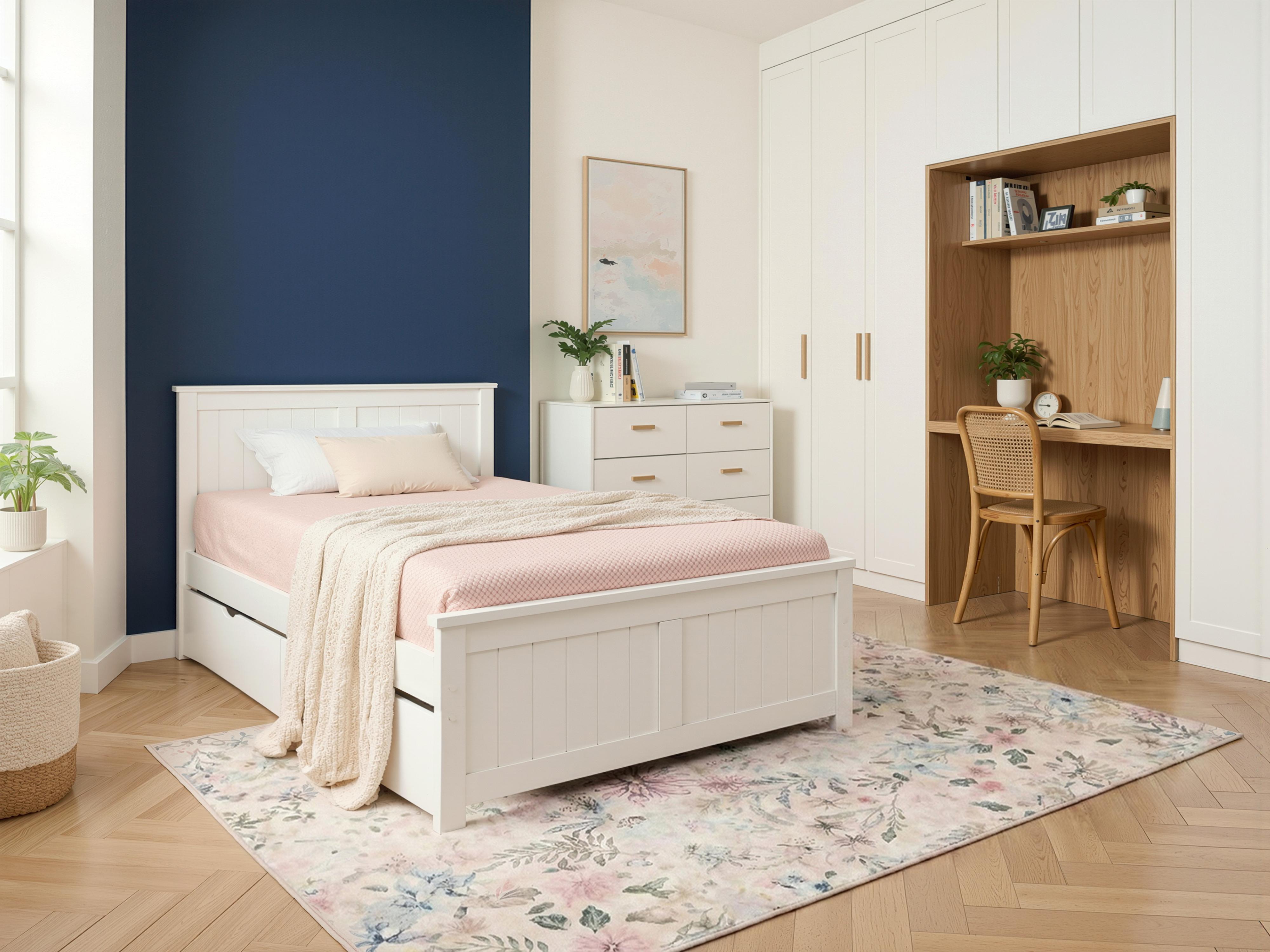 Bed with 4 Drawers Pine Wood SABRAN 120 x 200 cm (EU Small Double) White