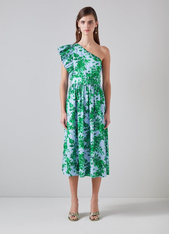 Maud Neon Garden Print Organic Cotton One-Shoulder Dress