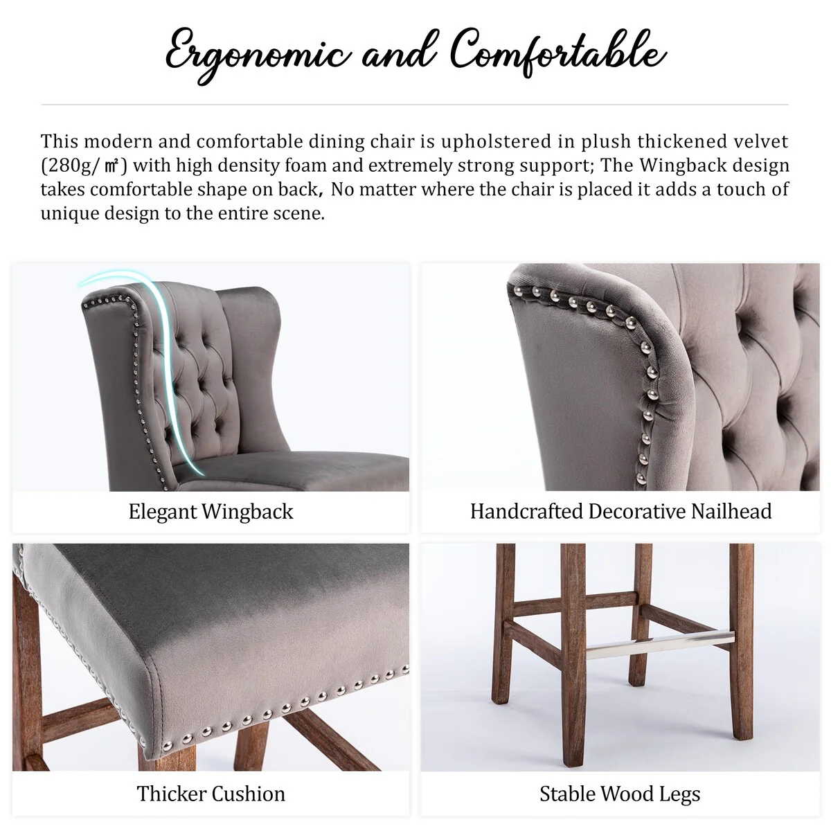 Upholstered 27 Counter Stools with Nailhead-Trim and Tufted Back