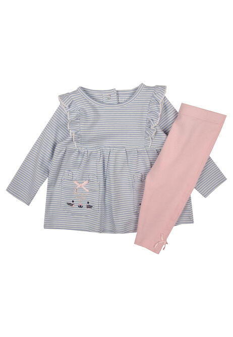 Baby Girls Blue Stripe Bunny Tunic & Pink Leggings Set