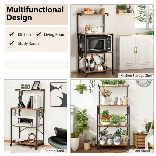 4-Tier Kitchen Baker's Rack on Wheels - 24" x 16.5" x 48" (L x W x H)