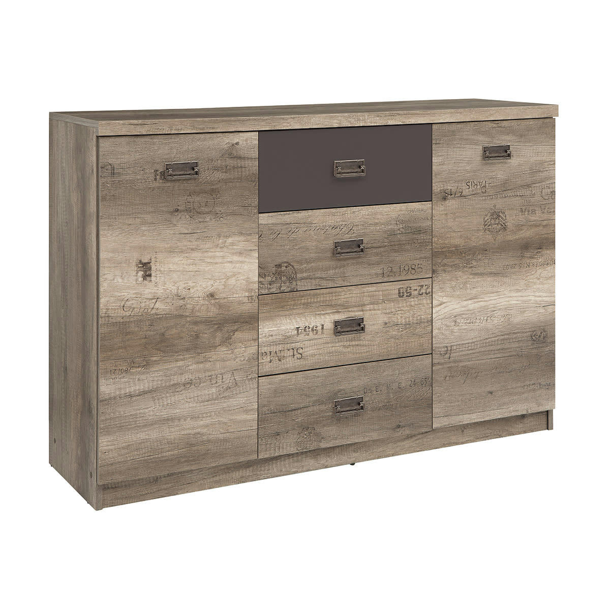 - Buffet 2 portes 4 tiroirs stratifiés naturel et gris