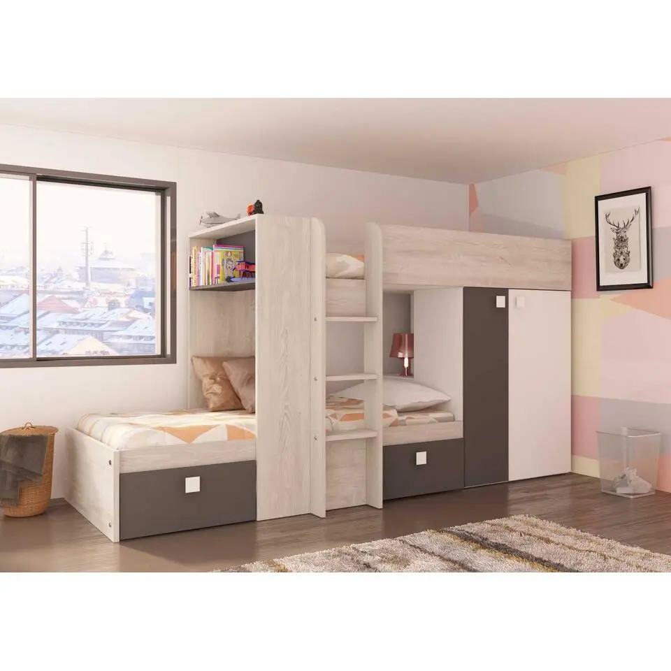 Stapelbed Beau (lattenbodem onderste bed niet inbegrepen) - grenen/grijs
