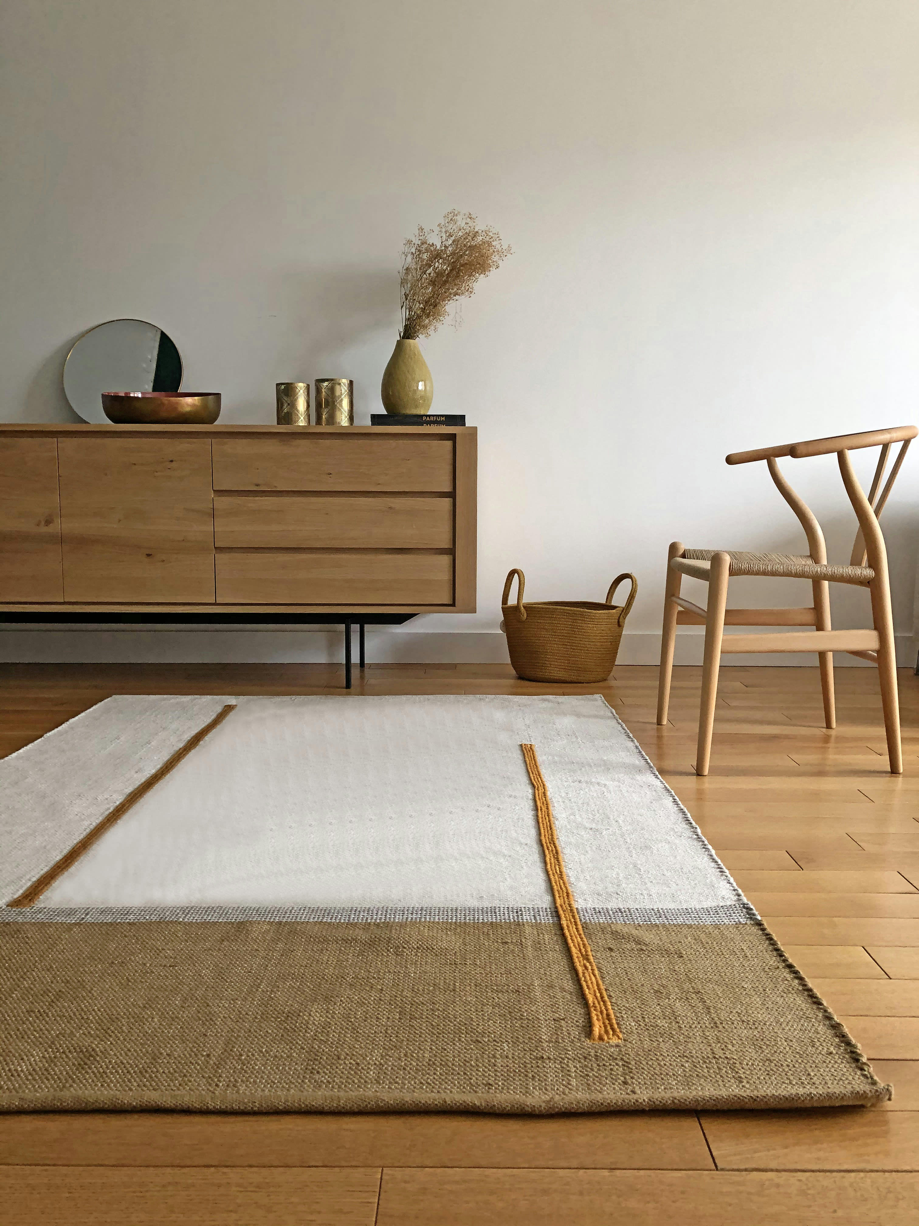 ATLAS - Tapis tissé main en coton et jute beige 110x160