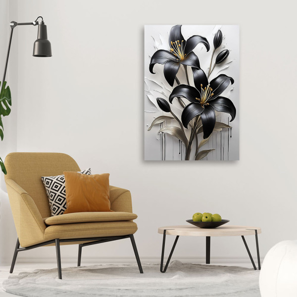 Feeby Obraz na płótnie, Lilia Kwiaty Czarne Malowane 40x60