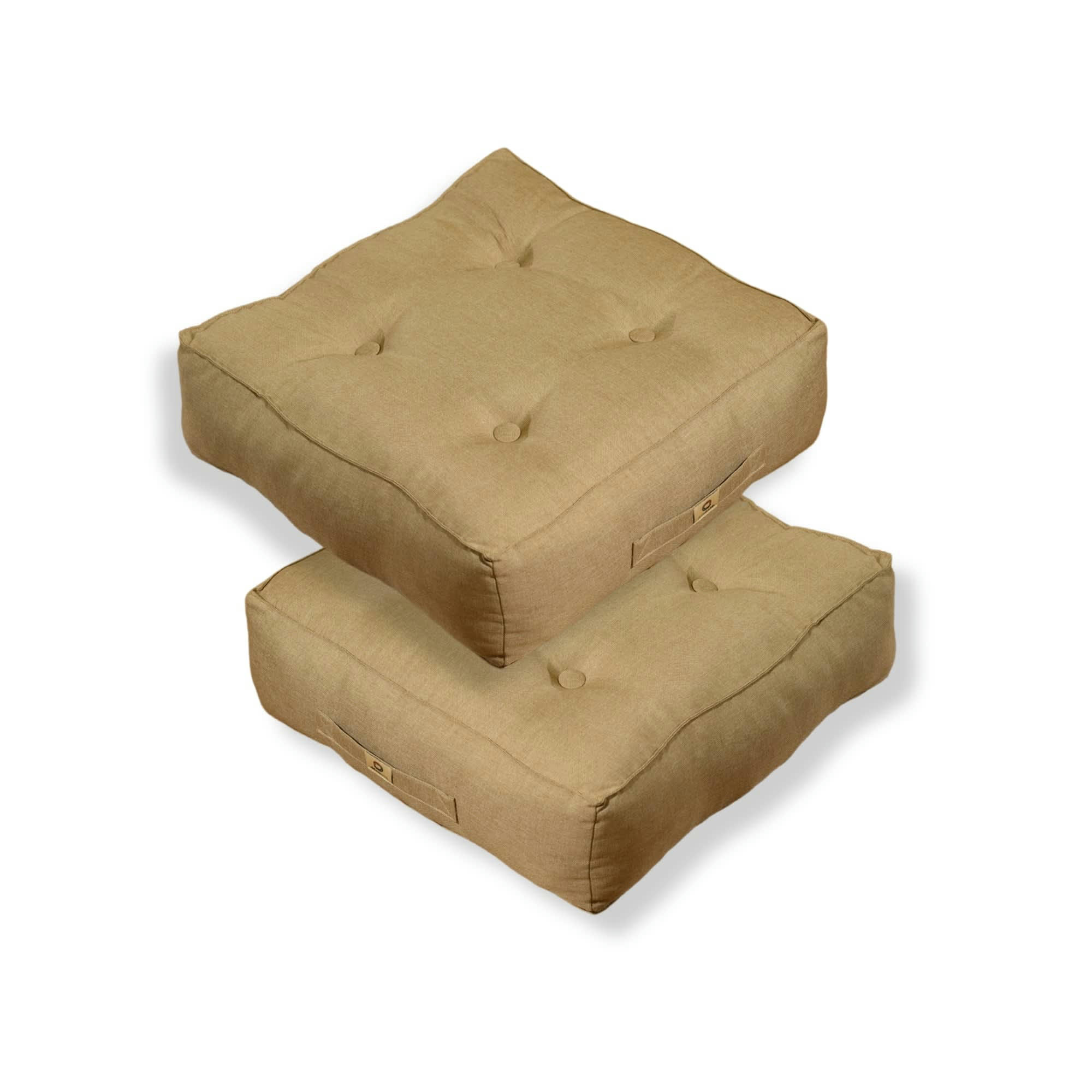 - Lot de 2 coussins de sol effet lin 54 x 54 x 18 cm - beige
