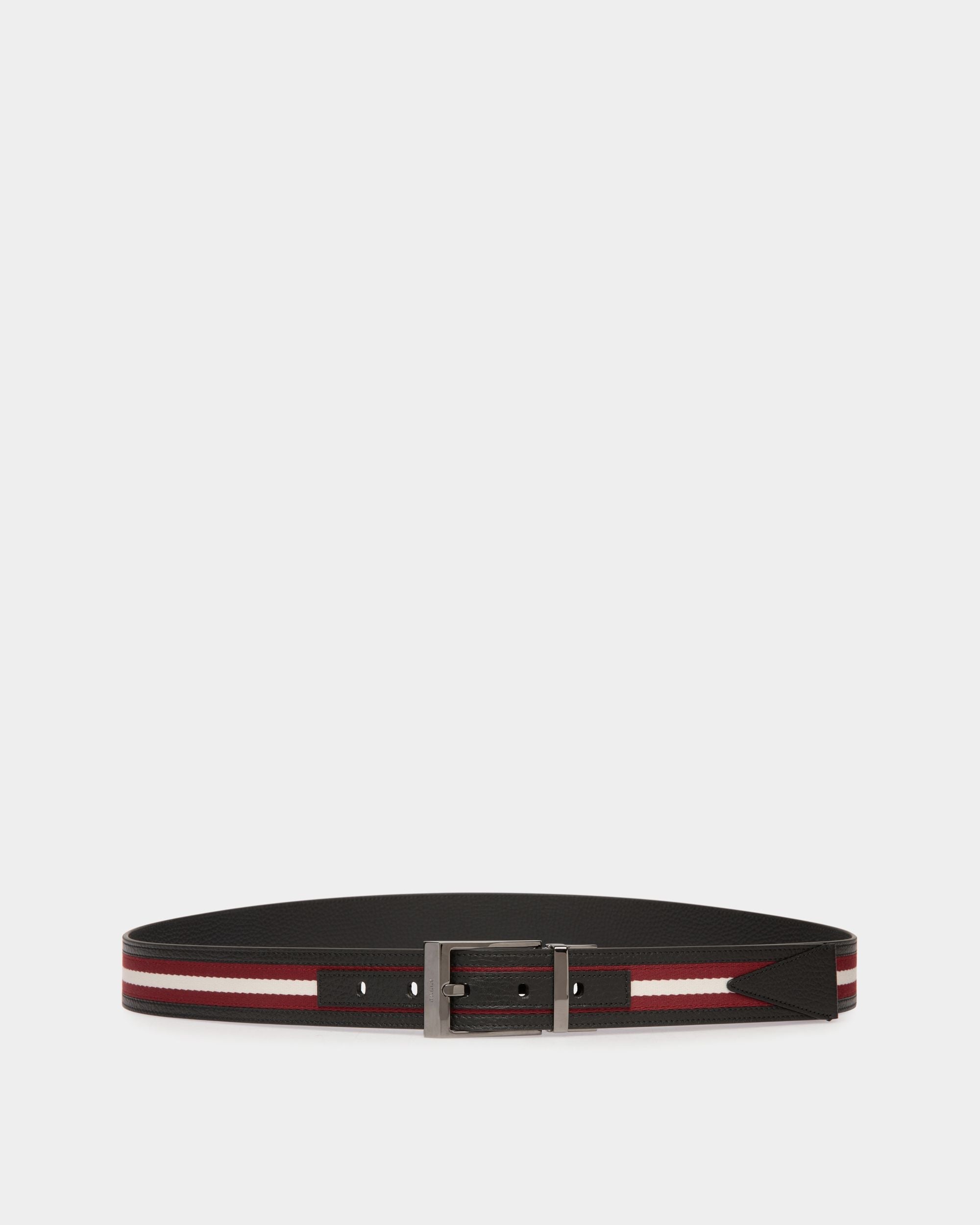Shiffie 35mm Reversible Belt in Red and White Fabric And Black Leather