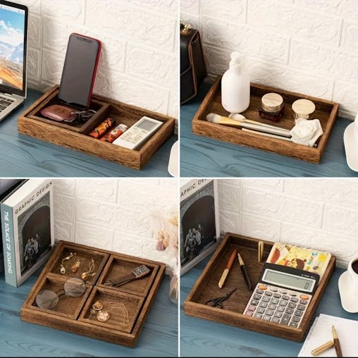 NNETM Rustic Wooden Tray Set with Handles (7pcs)