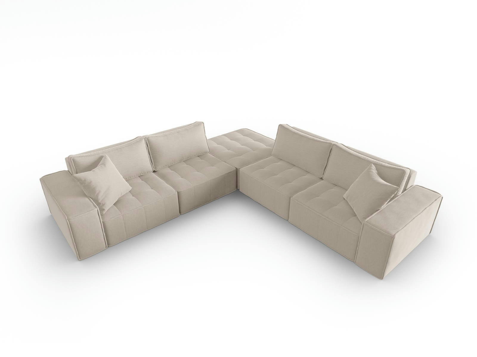 MIKE - Canapé d'angle symétrique modulable 7 places en tissu structurel beige