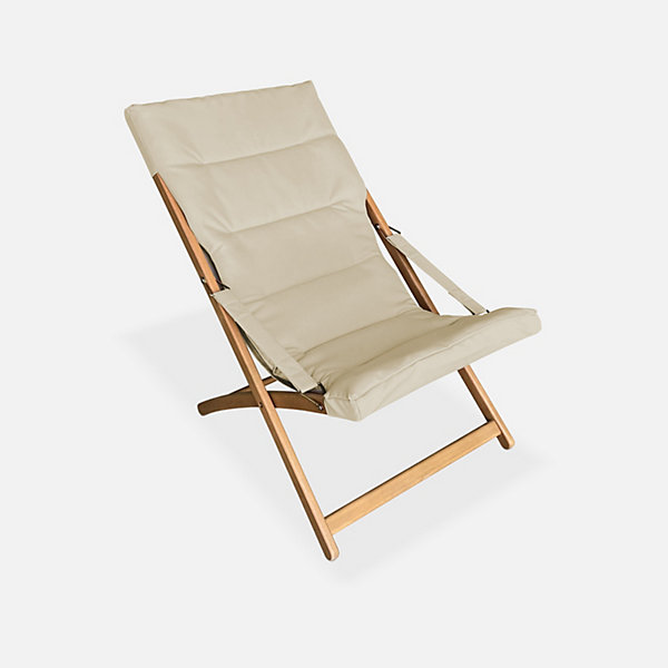 Lot de 2 chiliennes beige en bois. pliables. assise rembourrée