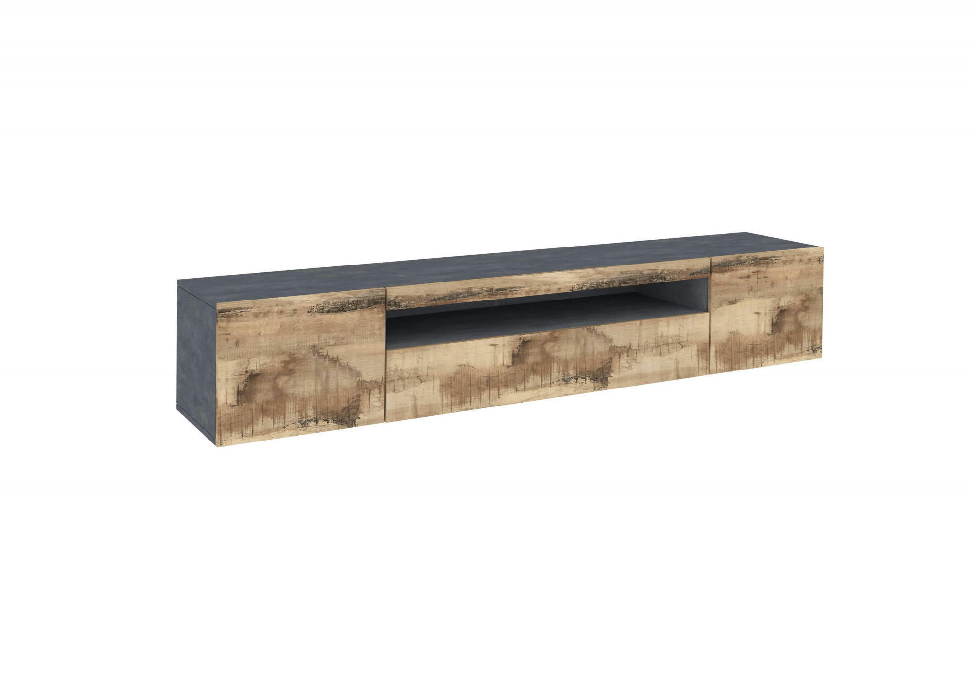 SALVATORE - Armoire avec 3 portes effet bois ardoise et érable 200x40h37