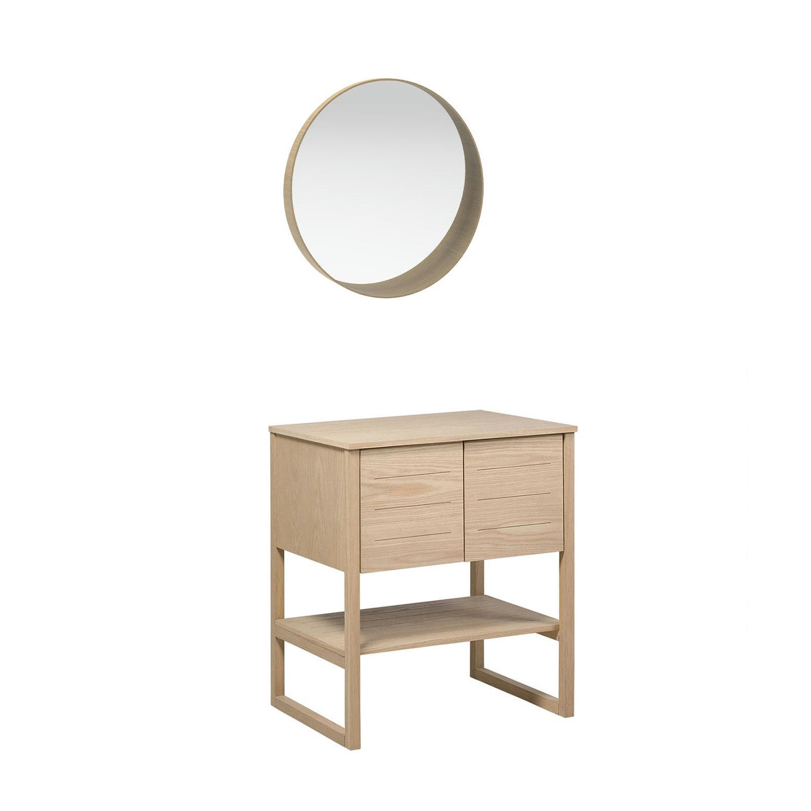 ATOLL - Meuble sous vasque plaqué chêne naturel ATOLL 70cm + miroir rond