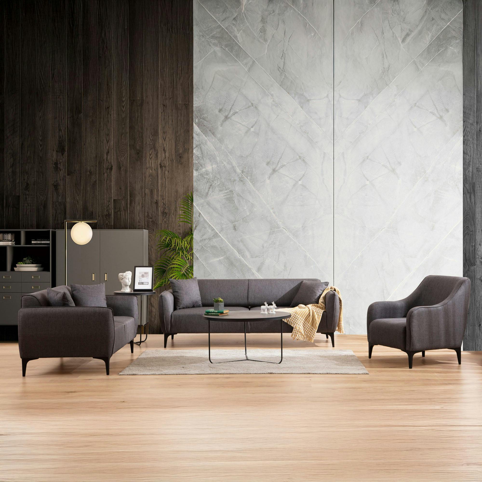 Canapé 3 places anthracite avec couture décorative VILNIUS