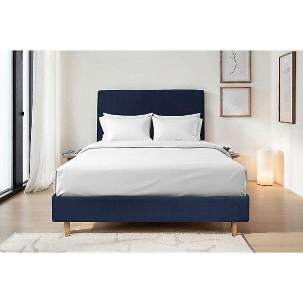 Lit avec tête de lit tapissier velours et sommier tapissier- Lit en bois massif