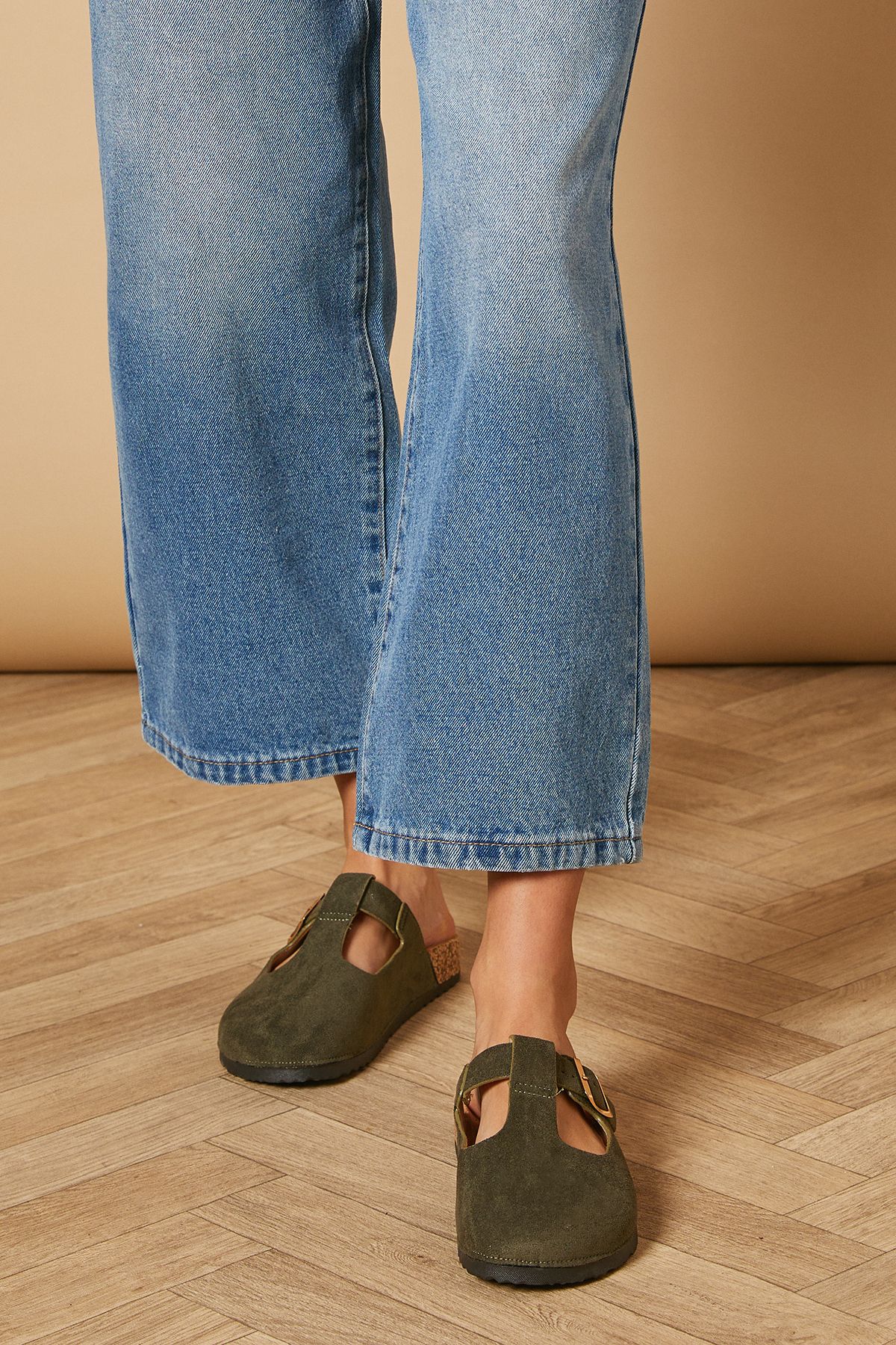 Oasis Emmeline Faux Suede T Bar Mary Jane Closed Toe Footbed Mules