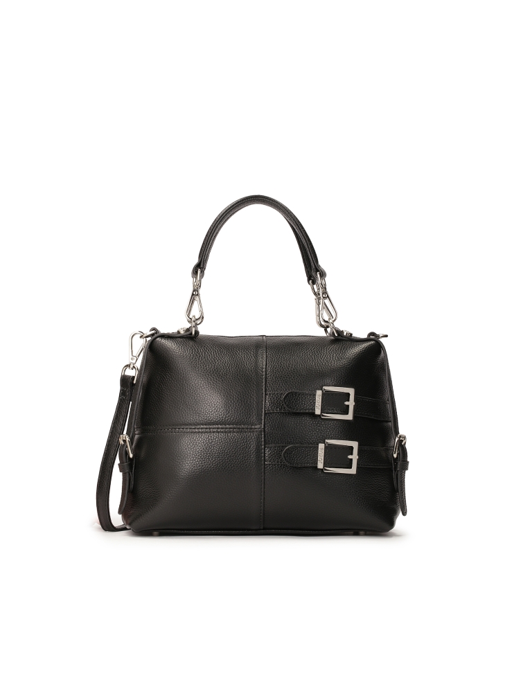 Black leather handbag with detachable handles