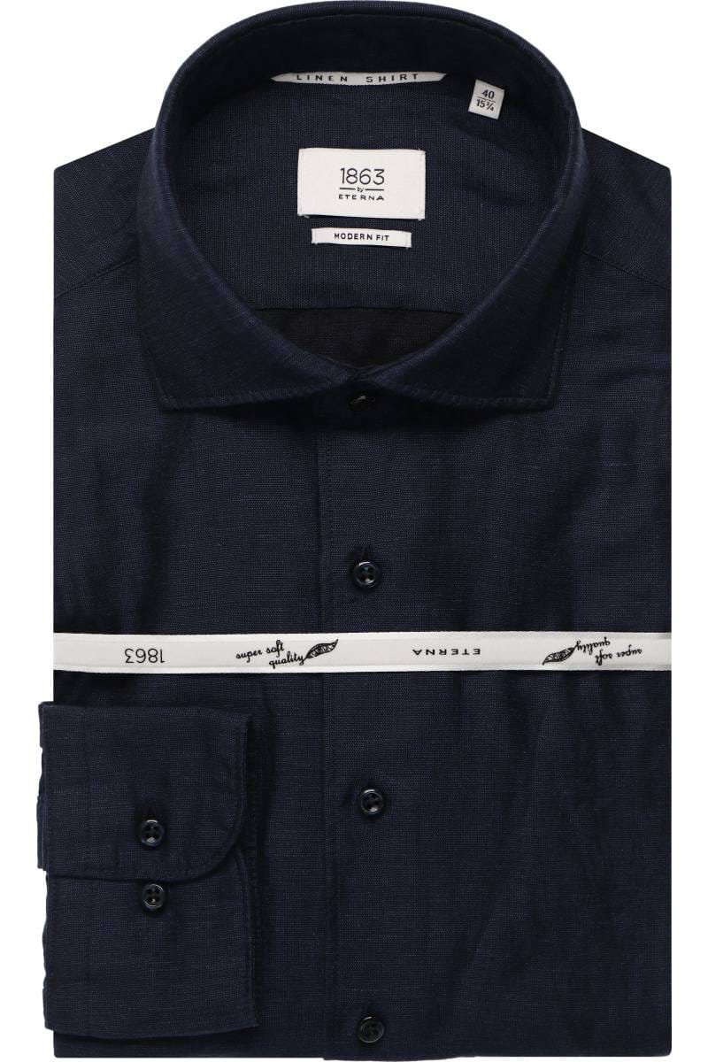 ETERNA 1863 Soft Tailoring Modern Fit Leinenhemd marine, Einfarbig