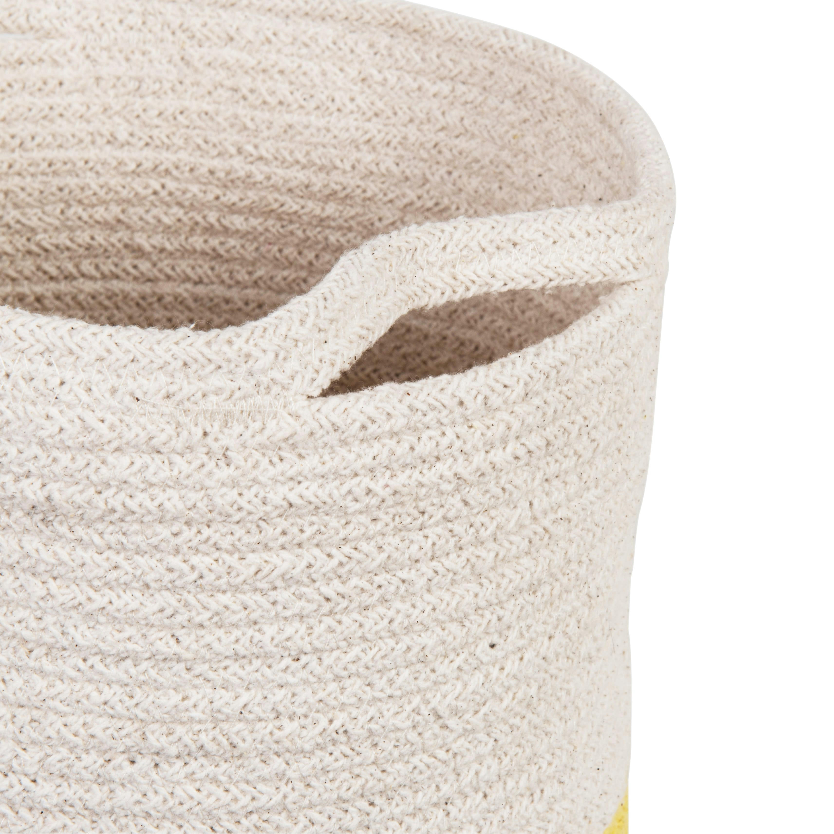 FOZ - Panier de rangement en coton recyclé blanc et jaune