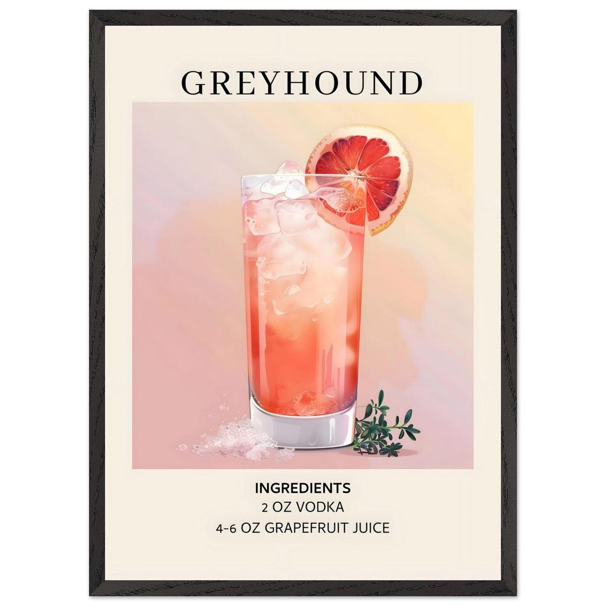 Artfulprints Poster met Lijst Greyhound cocktail - Ingrediënten  - 50x70 cm - Roze