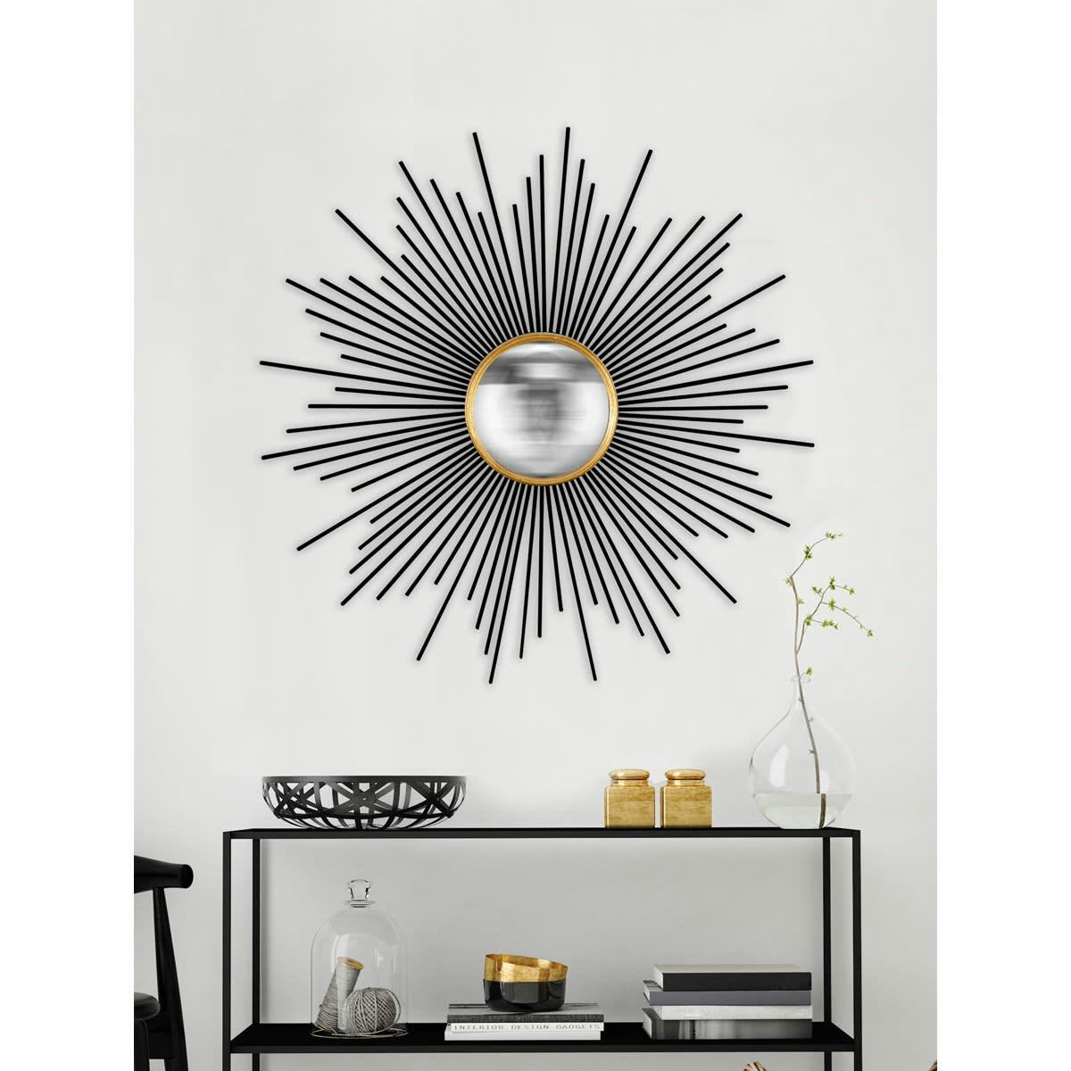 MIROIR SOLEIL CONVEXE - Miroir rond convexe soleil métal 93x93cm