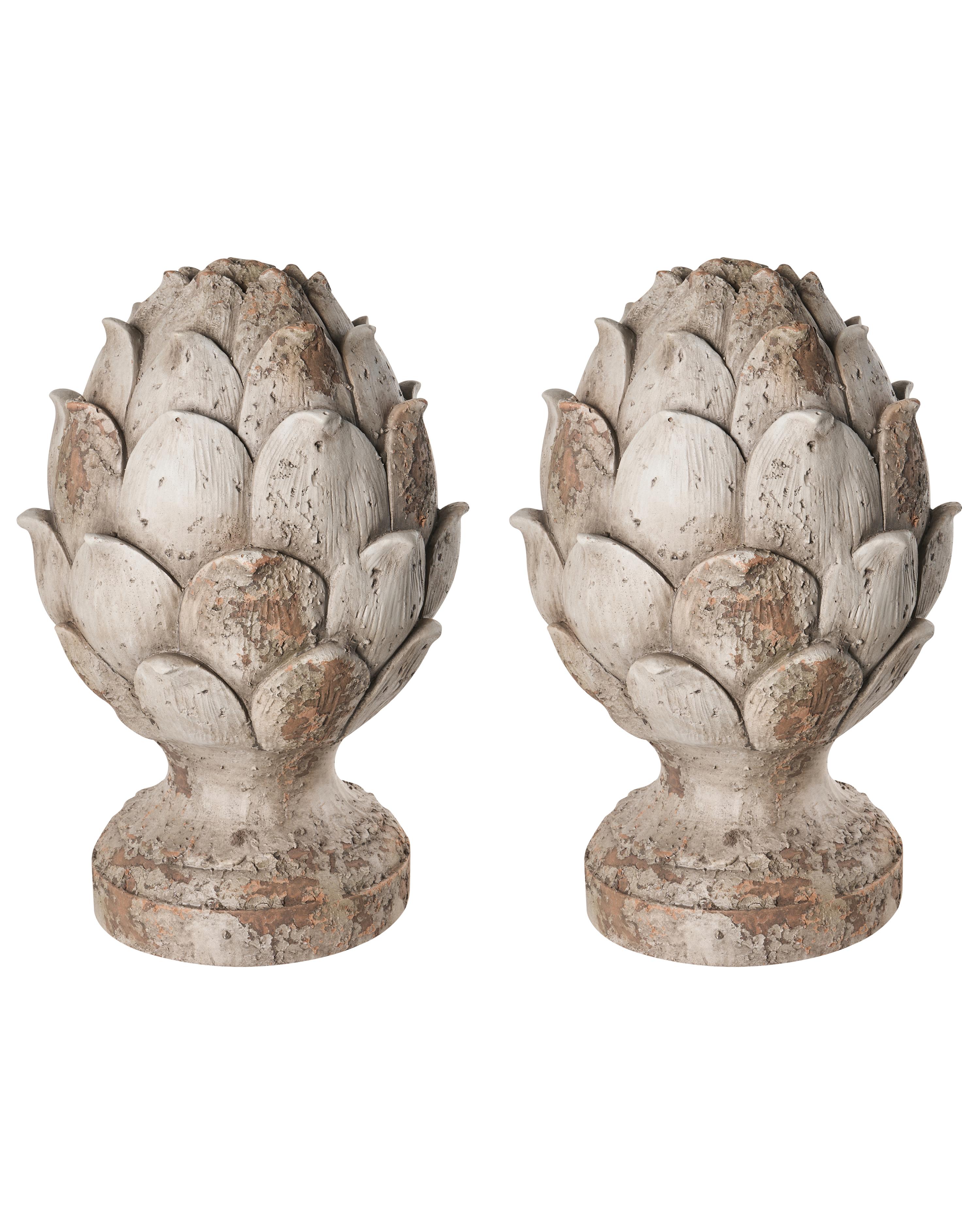 Set of 2 Garden Statues CORRINALDO Pinecone Beige