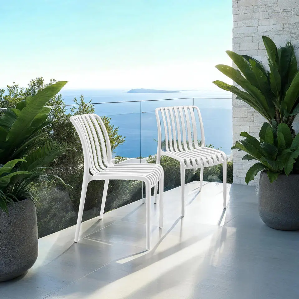 tectake Tuinstoelen Alcudia, weerbestendig, stapelbaar, Cr&egrave;me