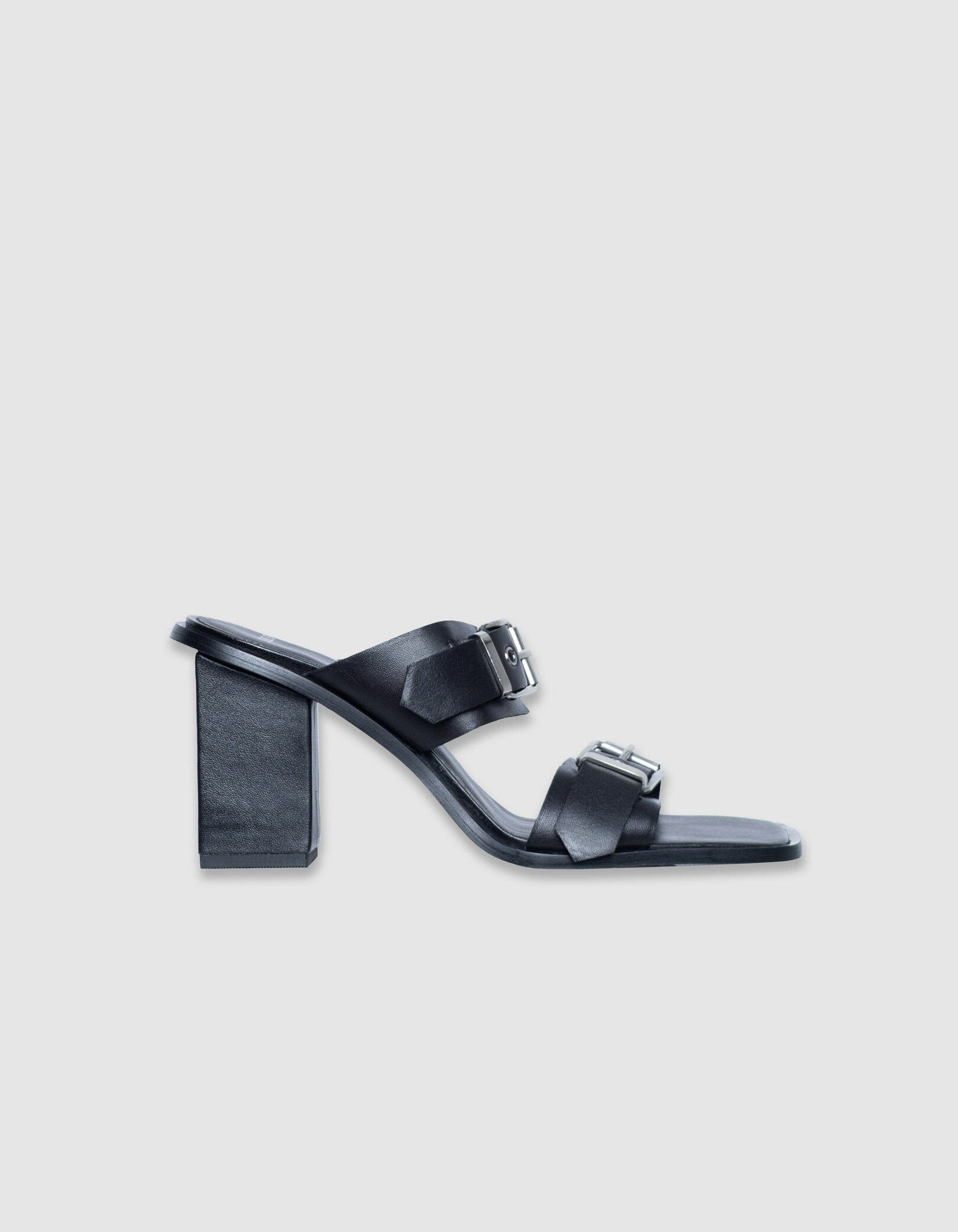 Mules à talon noires cuir double bride Femme