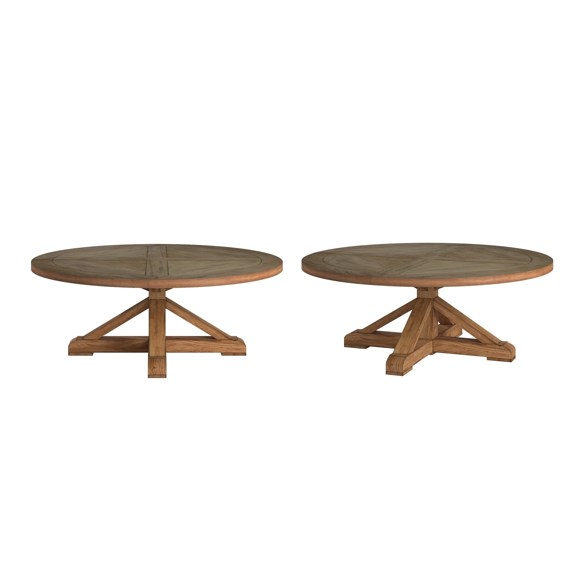 Krakova Rustic X-Base Round Pine Veneer Wood Coffee Table