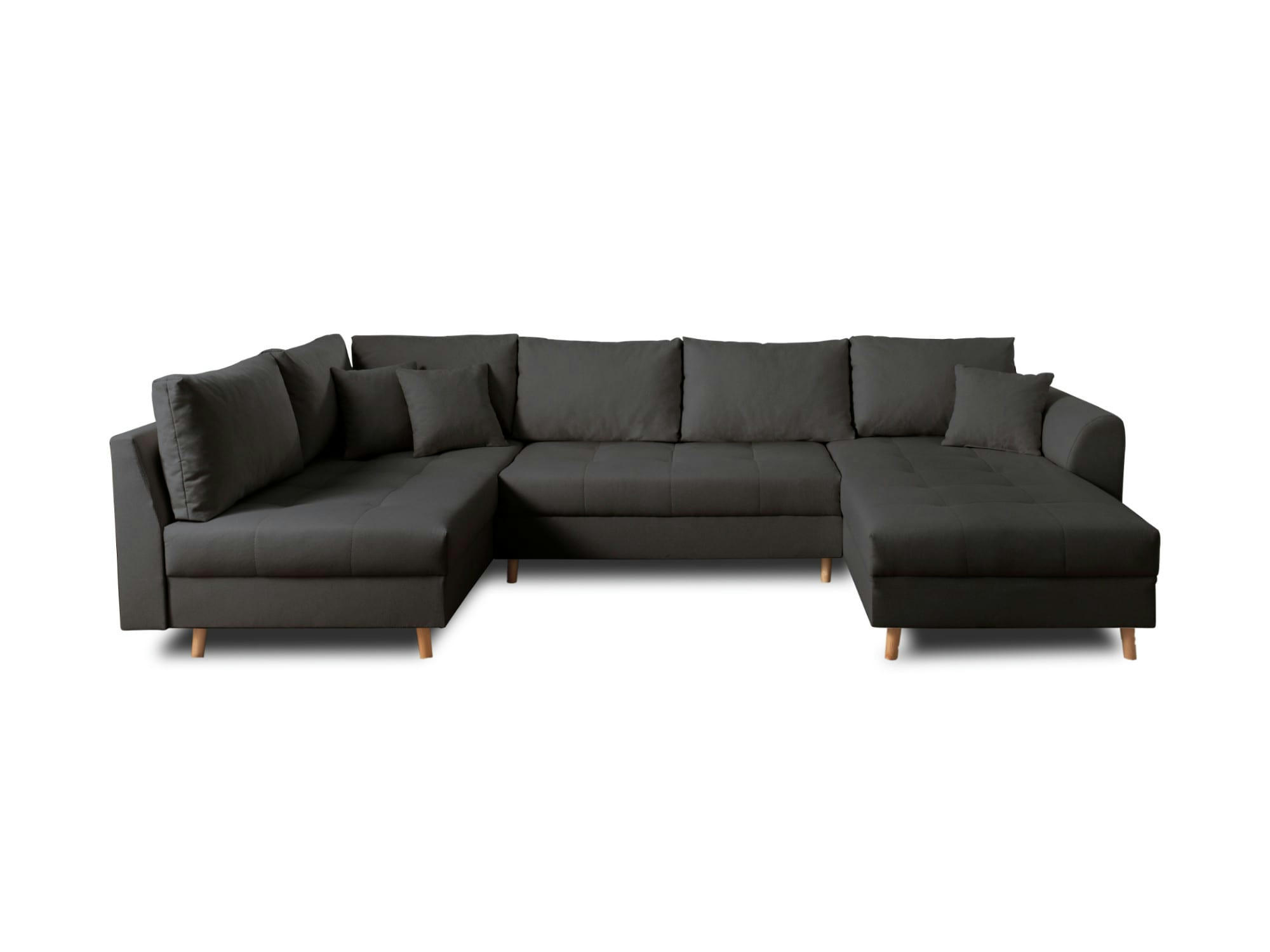 RUNE - Canapé panoramique 7 places angle gauche en tissu gris foncé