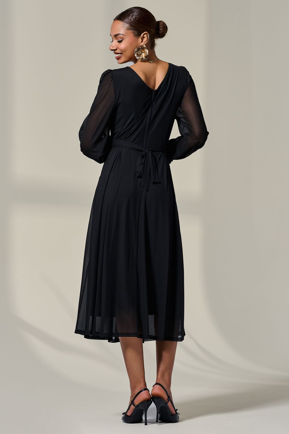 Jolie Moi Long Sleeve Mesh Midi Dress