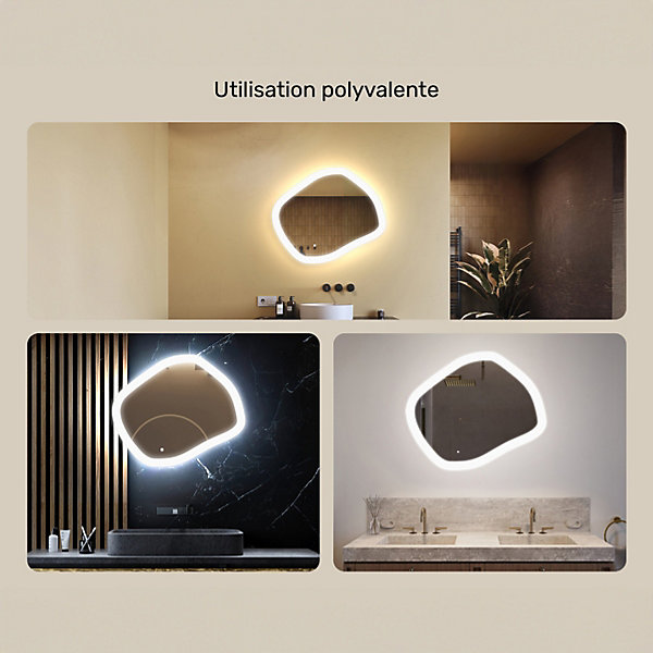 Miroir Salle de Bain LED - ARTFORMA - Ovale - 64x54cm - LED Dual   Interrupteur tactile