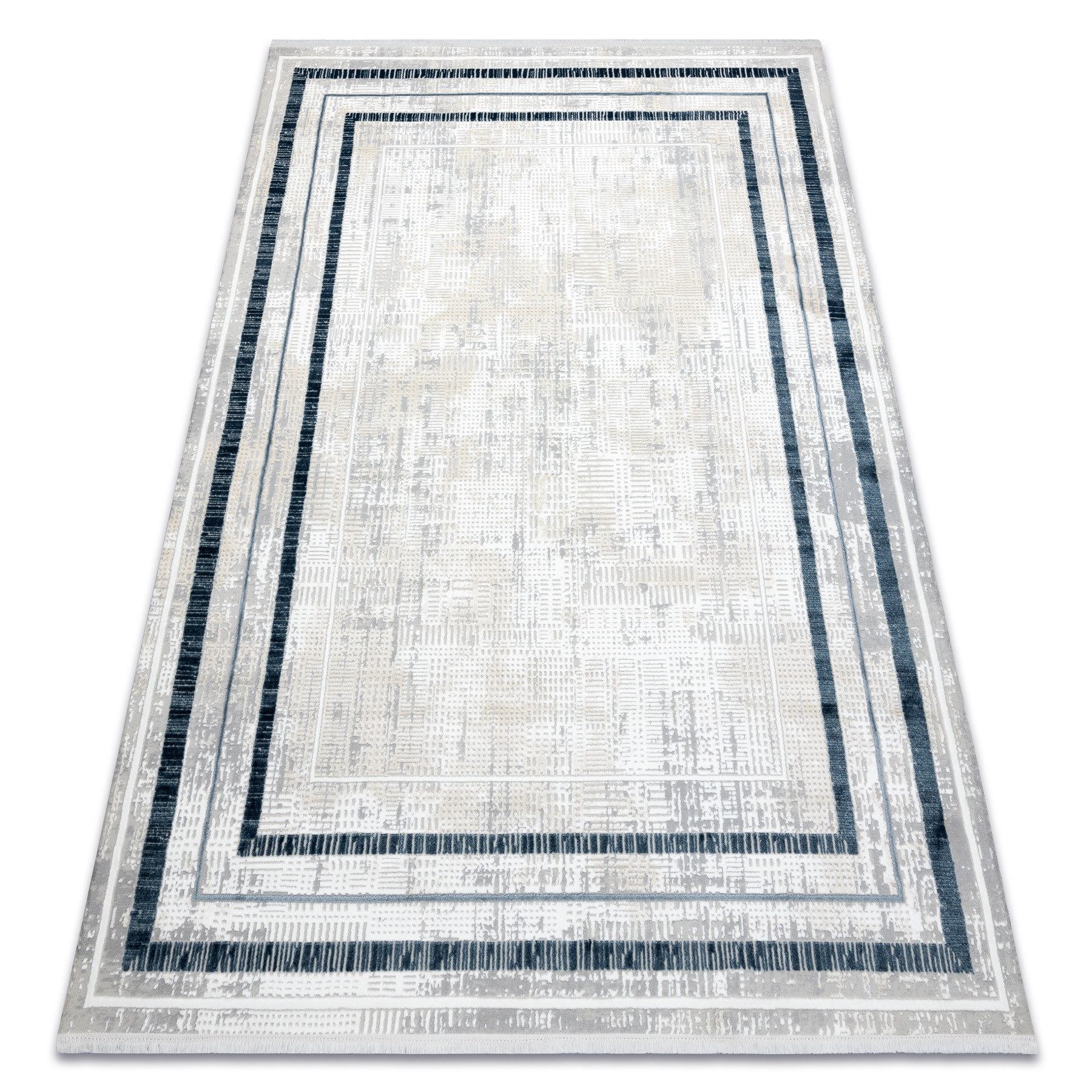 Dywan DUKE 51523 krem / niebieski - Ramka, strukturalny, bardzo 80x150 cm