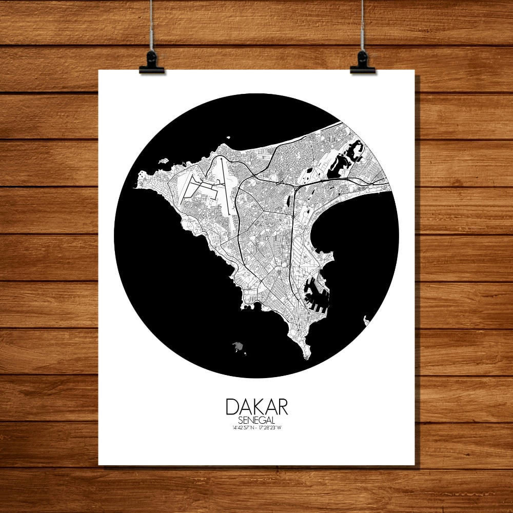 - Affiche Dakar Carte ronde 40x50