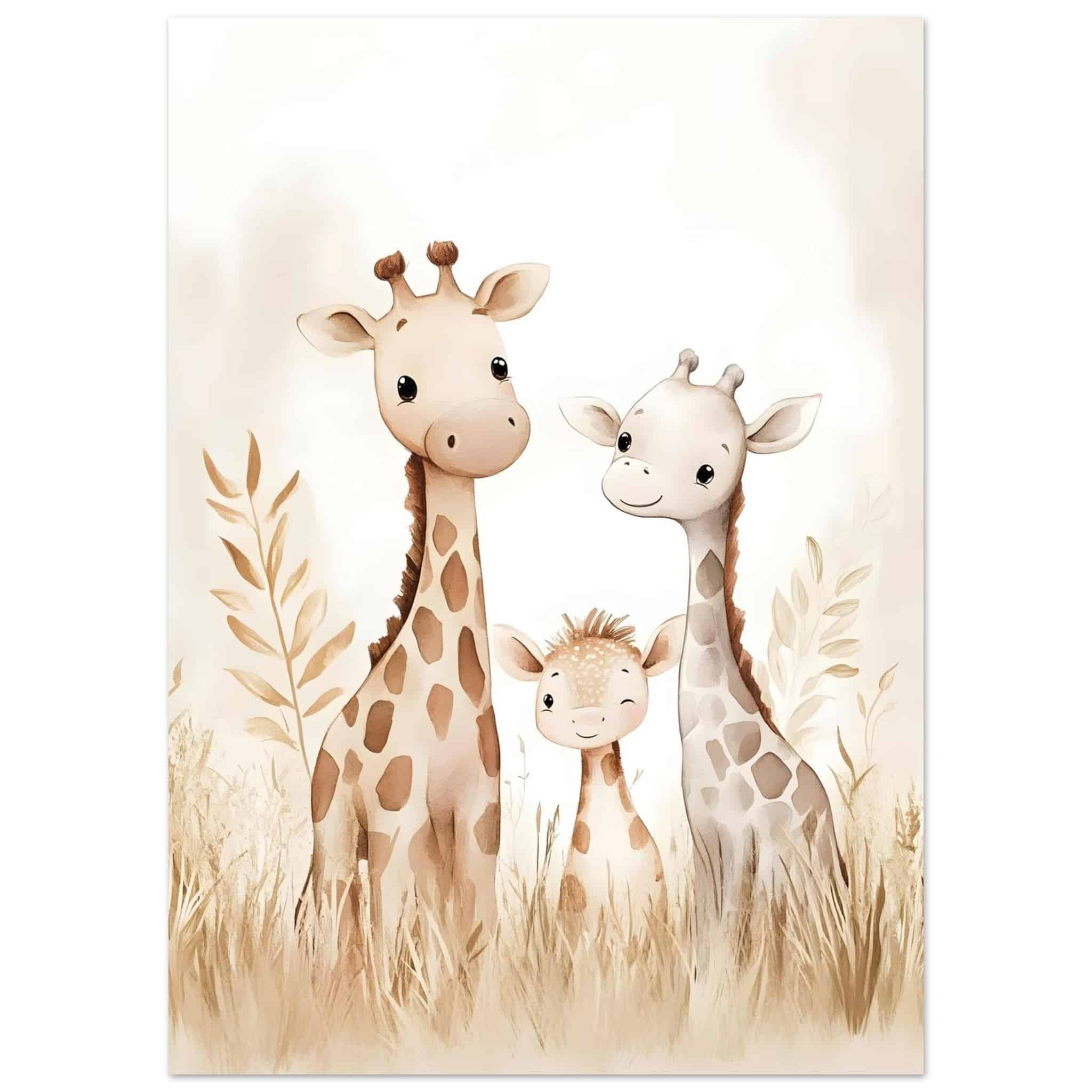 Artfulprints Poster Giraffen gezin  - 50x70 cm - Geel
