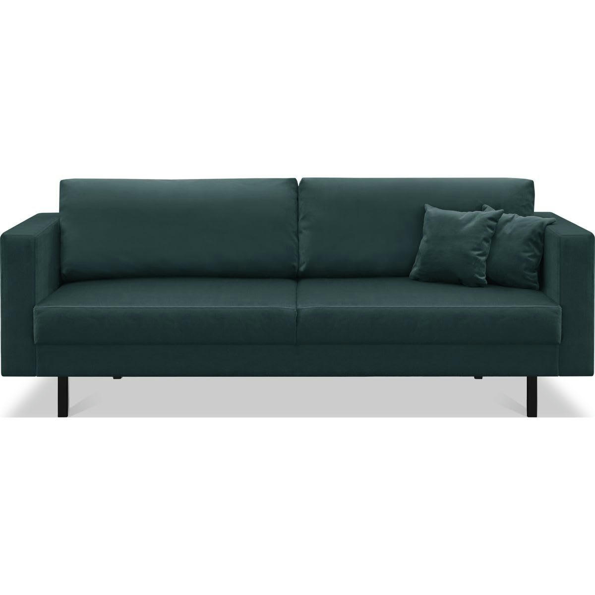 PIA - Canapé 3 places en velours bleu, pieds en métal noir