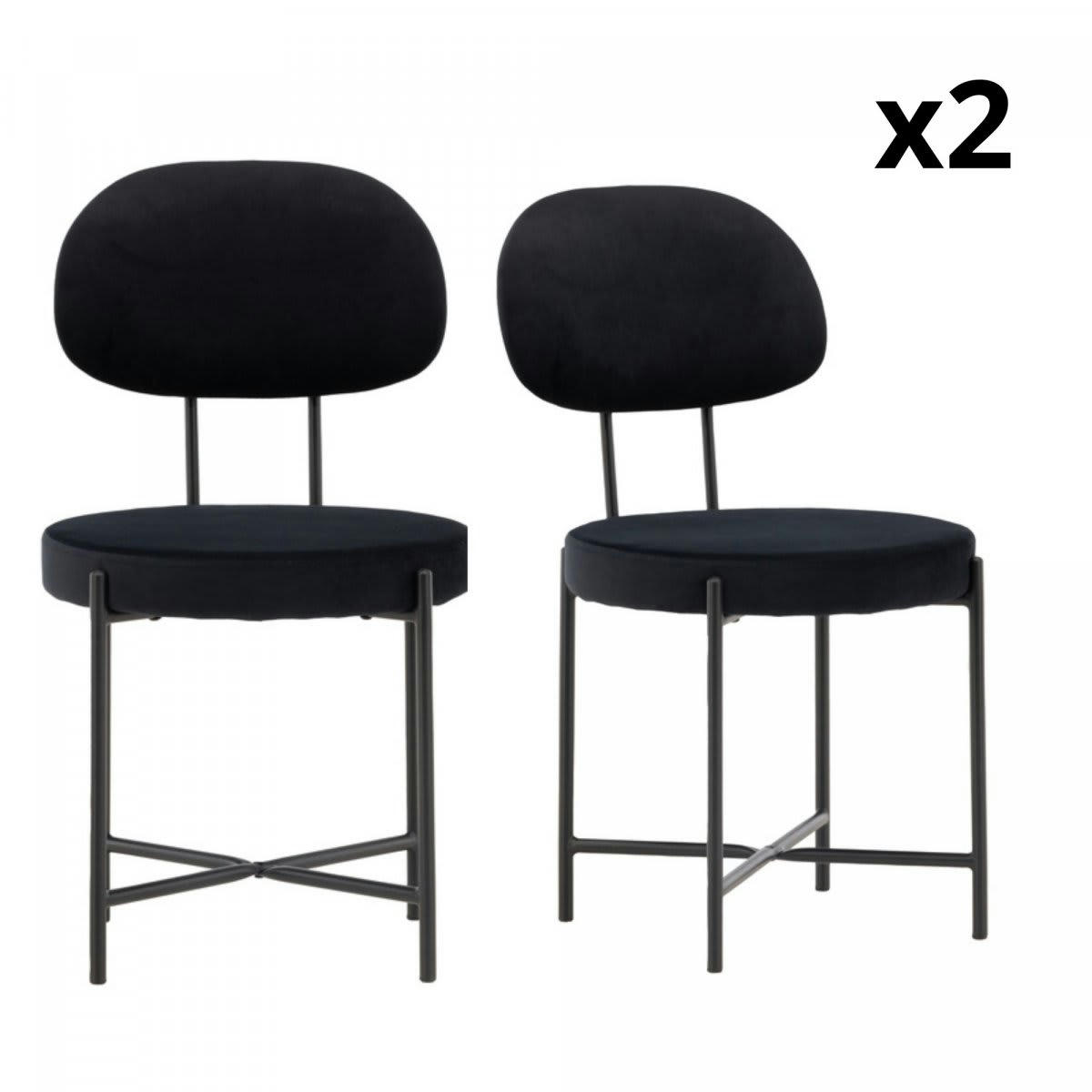 LIONELA - Lot de 2 chaises modernes en velours noir