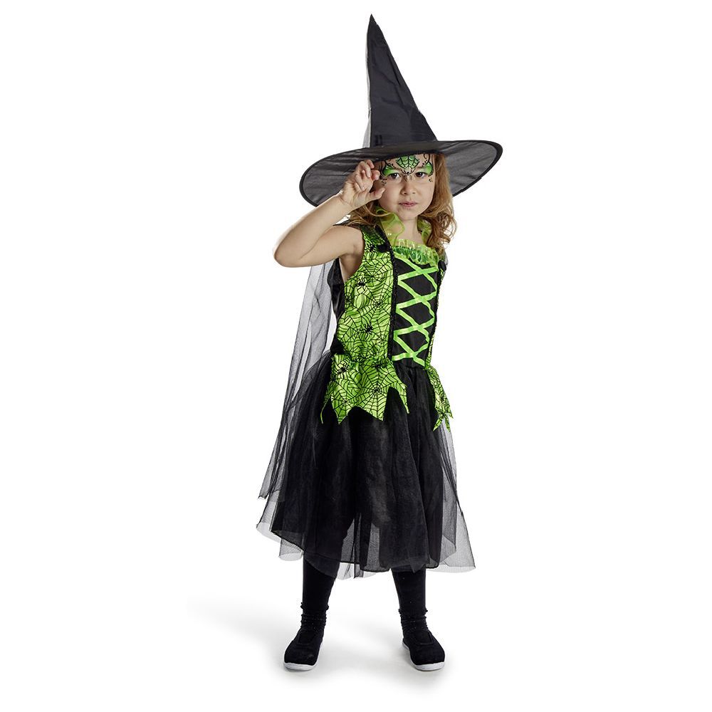 Déguisement enfant Halloween sorcière robe chapeau noir vert 11/14ans