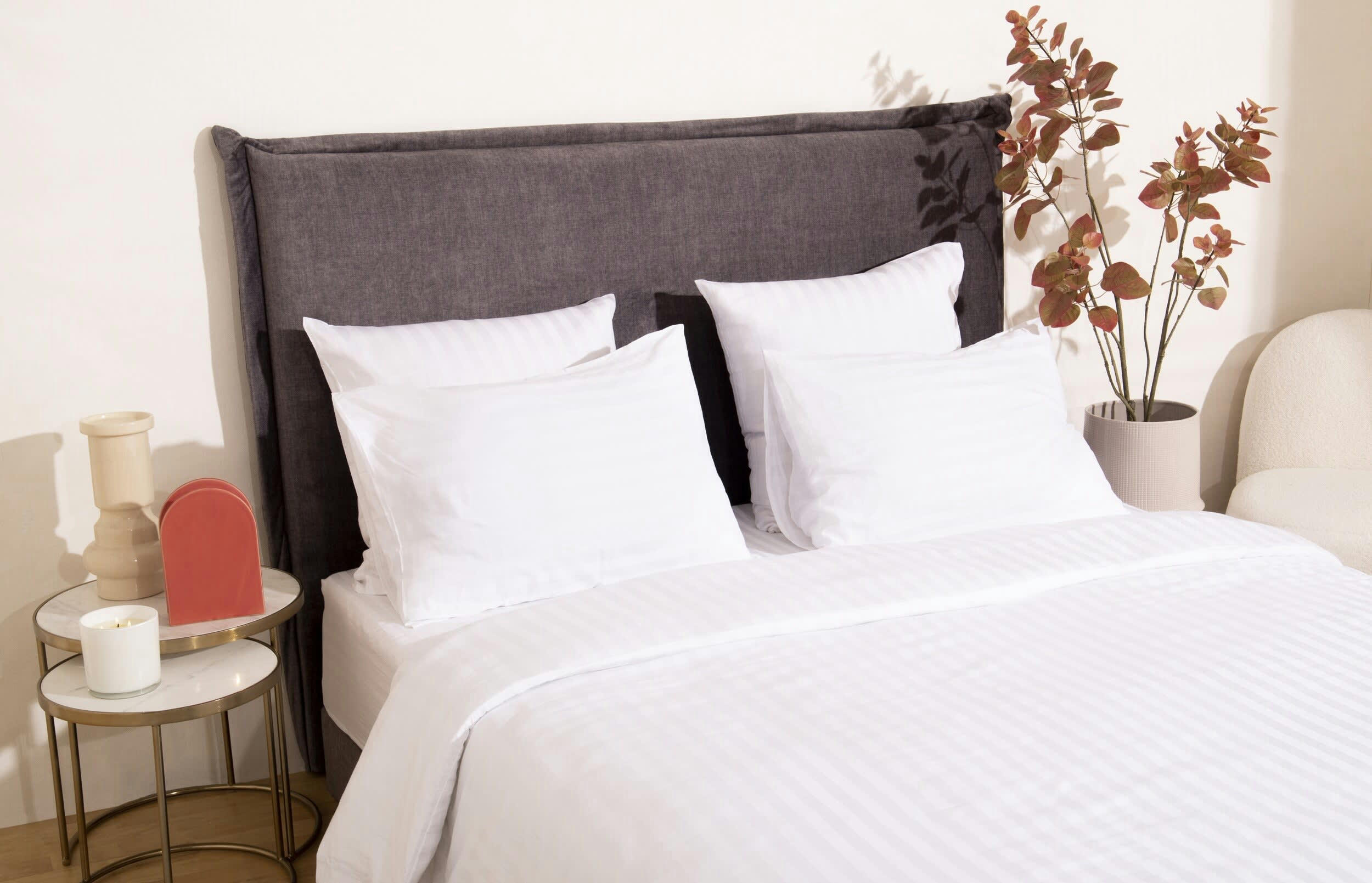 ANNA - Parure de lit en satin de coton rayures ton sur ton 240x220cm