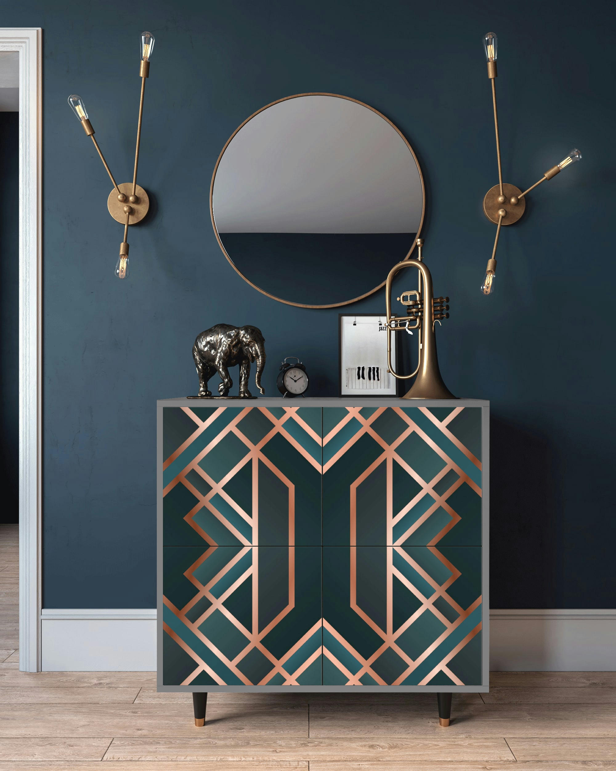 BRONZE CROSSROAD - Buffet  bleu-vert 4 portes L 94 cm