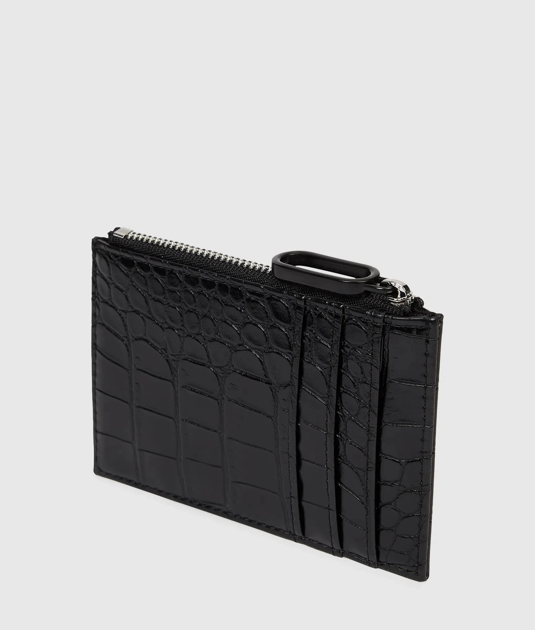 Porte-cartes croco avec logo métallique