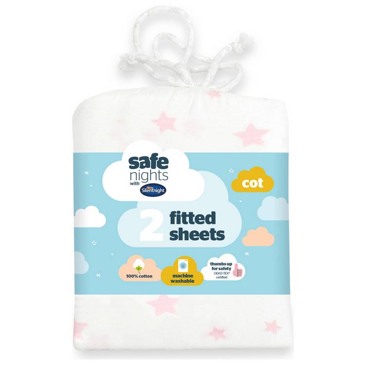 Silentnight Safe Nights Nursery Pink Fitted Sheets - Cot