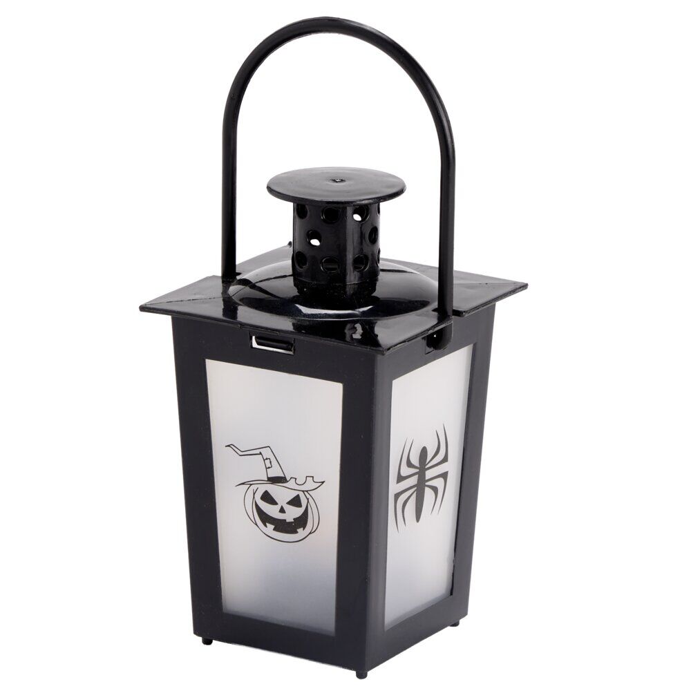 Lanterne Halloween LED décor citrouille plastique noir 7,5x7,5xH15,5cm (2 modèles)